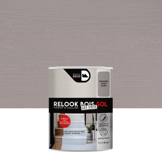 Peinture sol, parquet et escalier Relook bois MAISON DECO, taupe satiné, 1 l