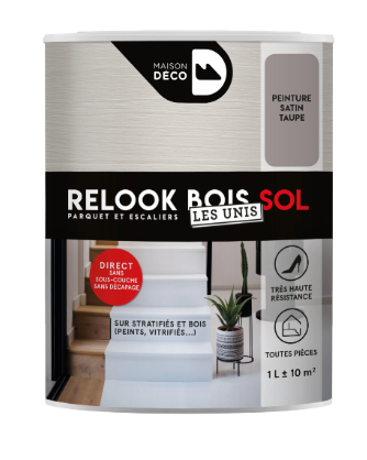 Peinture sol, parquet et escalier Relook bois MAISON DECO, taupe satiné, 1 l