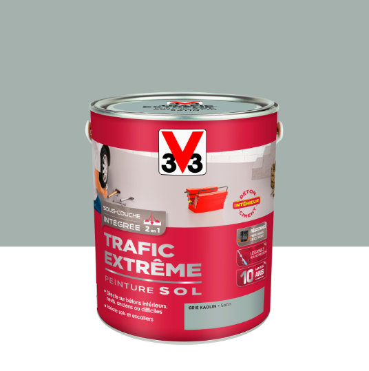 Peinture sol Trafic extrême V33, gris kaolin satiné, 2.5 l