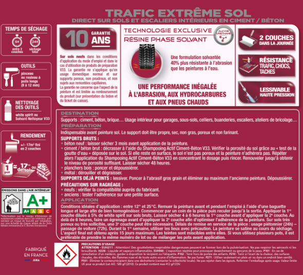 Peinture sol Trafic extrême V33, gris kaolin satiné, 2.5 l
