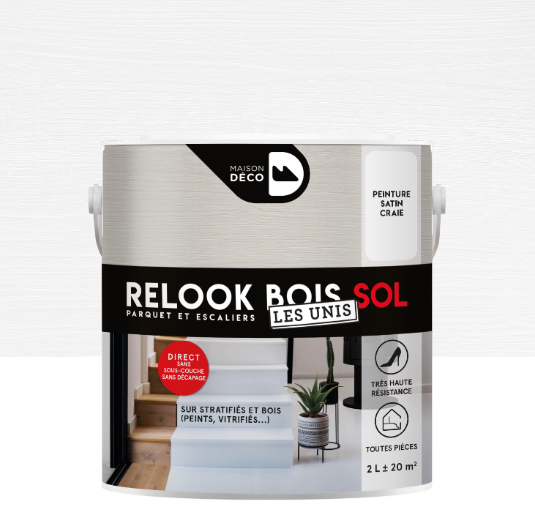 Peinture sol, parquet et escalier Relook bois MAISON DECO, craie satiné, 2l