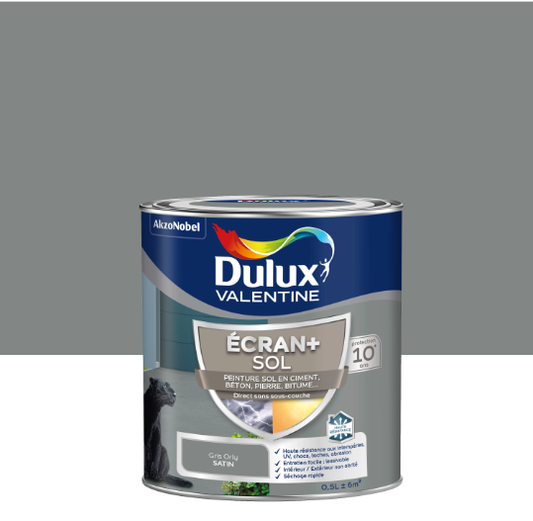 Peinture sol Ecran + DULUX VALENTINE, gris orly satiné, 0.5 l