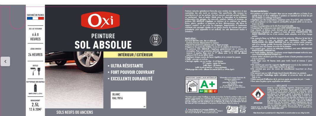 Peinture sol Absolue OXI, RAL 9001, blanc crème satiné, 2.5 l