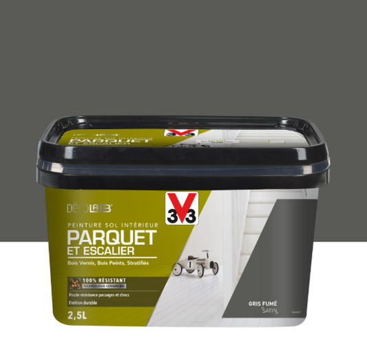 Peinture sol, parquet Escalier décolab® V33, gris fumé satiné, 2.5 l