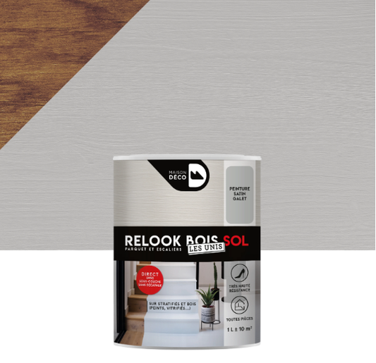 Peinture, parquet et escalier Relook bois MAISON DECO, galet satiné, 1 l