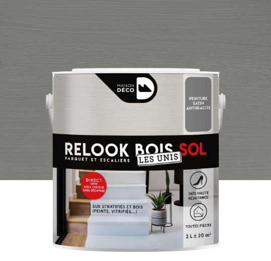 Peinture sol, parquet et escalier Relook bois MAISON DECO, anthracite satin 2l