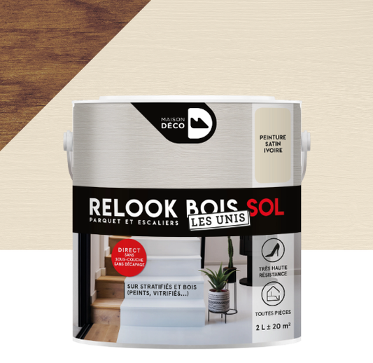 Peinture sol, parquet et escalier Relook bois MAISON DECO, ivoire satiné, 2 l