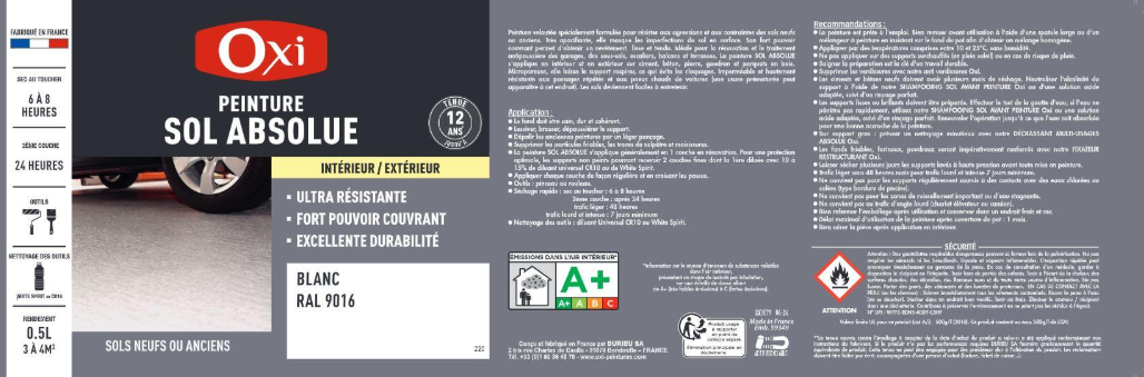 Peinture sol Absolue OXI, RAL 9001, blanc crème satiné, 0.5 l