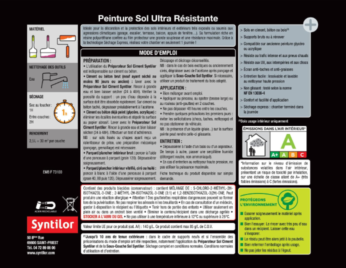 Peinture sol Ultra résistante SYNTILOR, pierre blanche satiné, 2.5 l