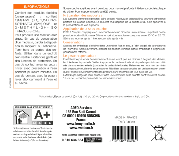 Primaire plaque de plâtre blanc 10 L