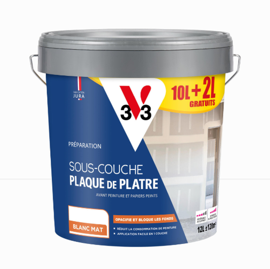 Sous-couche plaque de plâtre V33 blanc 10 l + 2l gratuit
