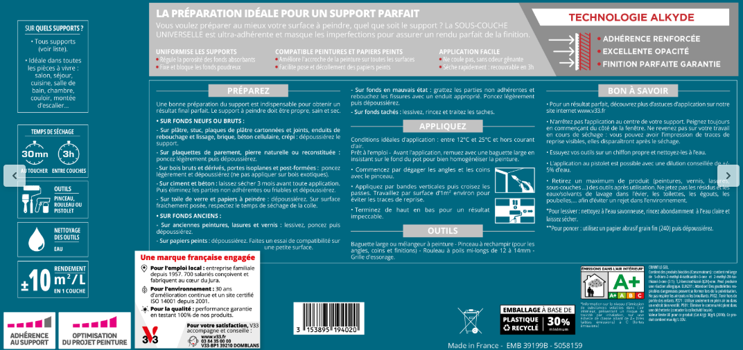 Sous-couche universelle V33 blanc 10 L
