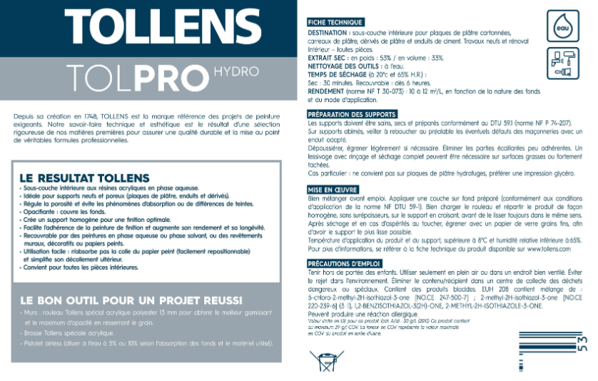 Sous-couche mur et plafond Tolpro TOLLENS blanc 10 L