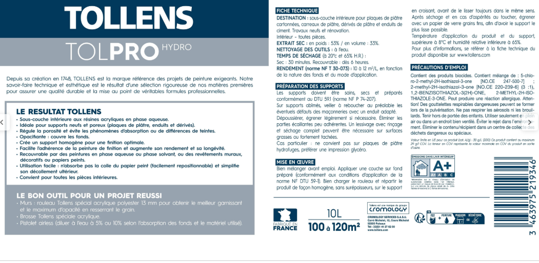 Sous-couche mur et plafond Tolpro TOLLENS blanc 10 L