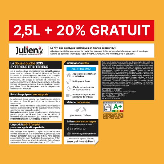 Sous-couche bois intérieur et extérieur JULIEN 2.5L+20% gratuit