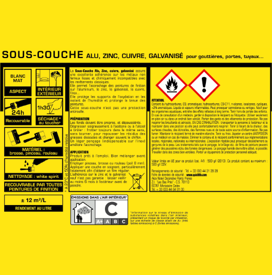Sous-couche aluminium, zinc, cuivre, galvanisé JULIEN, 0.5 l