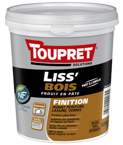 Enduit de lissage, Liss bois, TOUPRET, blanc 1.25 l