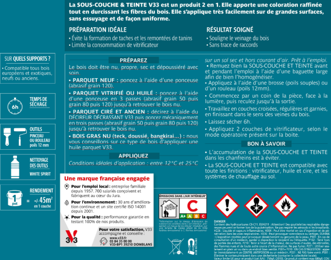 Sous-couche et teinte parquet bois Chêne clair V33 incolore 2.5 L