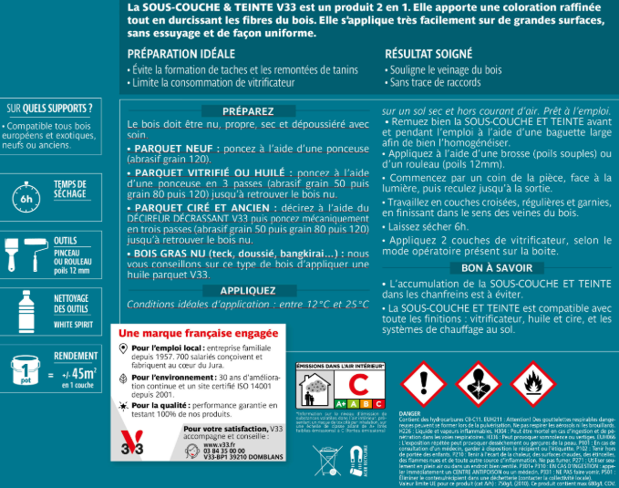 Sous-couche et teinte parquet bois Chêne foncé V33 marron 2.5 L