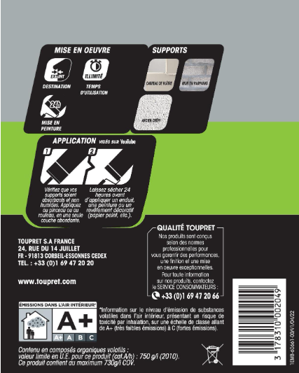 Traitement Durci' mur avant enduit et peinture TOUPRET 1L