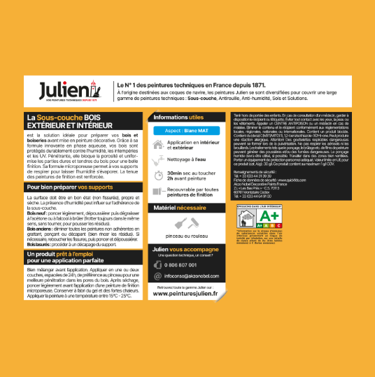 Sous-couche bois intérieur et extérieur JULIEN, 2.5 l