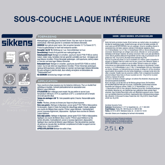 Sous-couche laque bois intérieur Acrylique SIKKENS, 2.5 l, blanc