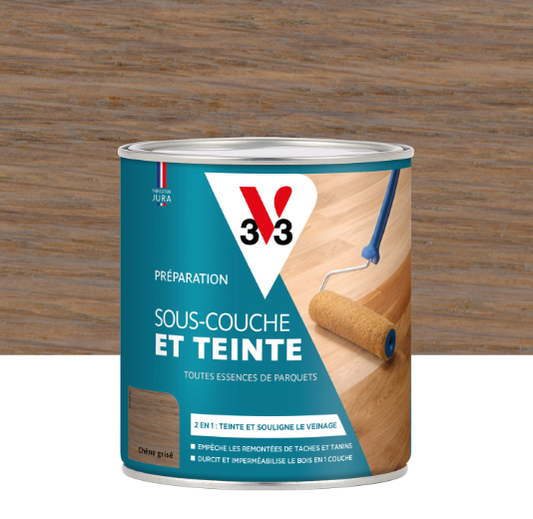 Sous-couche et teinte parquet bois Chêne grisé V33 gris 0.75 L