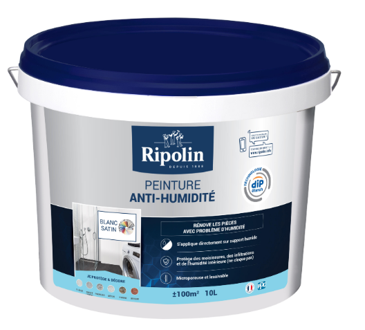 Peinture anti-humidité blanc satin RIPOLIN Dip etanch 10l