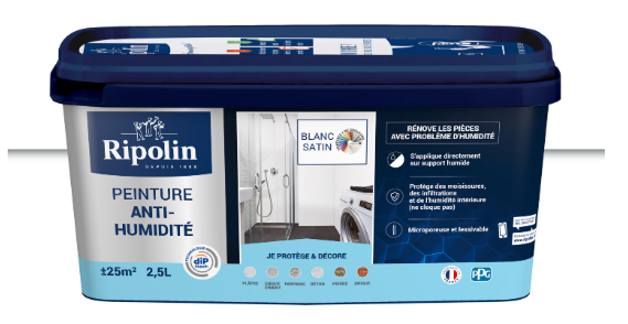 Peinture anti-humidité blanc satin RIPOLIN Dip etanch 2.5l