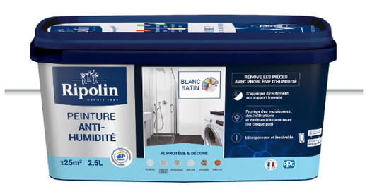 Peinture anti-humidité blanc satin RIPOLIN Dip etanch 2.5l