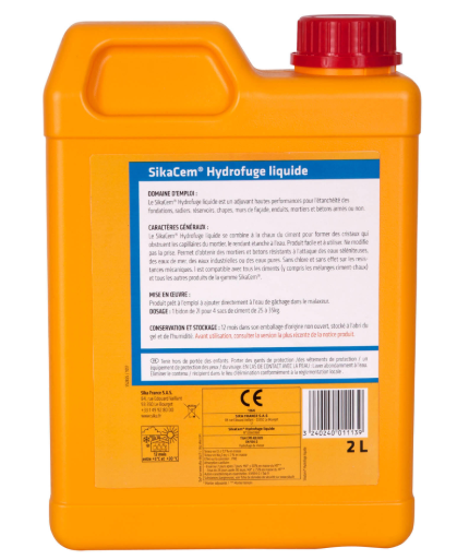 Hydrofuge pour mortier SIKA 2 l blanc