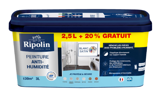 Peinture anti-humidité blanc satin RIPOLIN Dip etanch 2.5L+20% gratuit