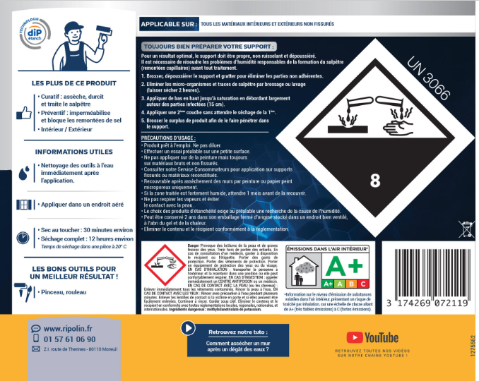 Traitement antisalpêtre et murs humides Dip etanch, RIPOLIN incolore 0.75 l