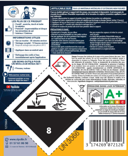 Traitement antisalpêtre et murs humides Rip etanch, RIPOLIN incolore 2.5 l