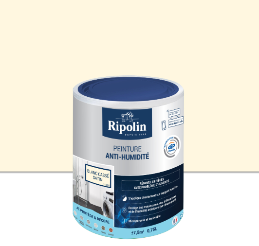Peinture mur anti-humidité blanc cassé satin RIPOLIN Dip etanch 0.75l