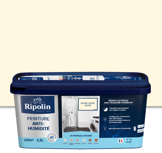 Peinture anti-humidité blanc cassé satin RIPOLIN Dip etanch 2.5l