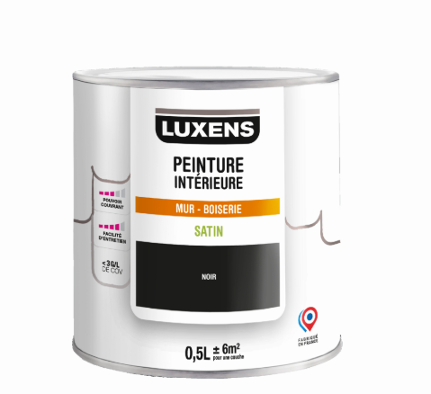 Peinture mur, boiserie noir satin LUXENS Intérieure 0.5L