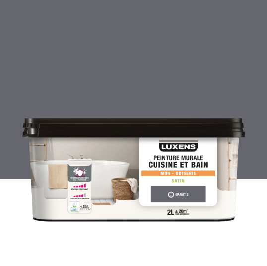 Peinture mur, boiserie granit 2 satin LUXENS Cuisine et bain 2L