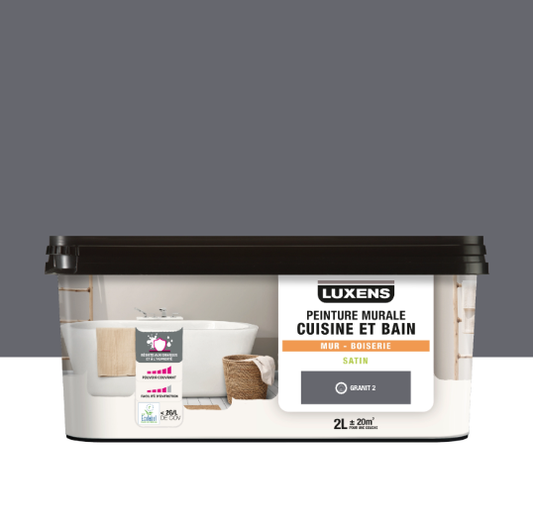 Peinture mur, boiserie granit 2 satin LUXENS Cuisine et bain 2L