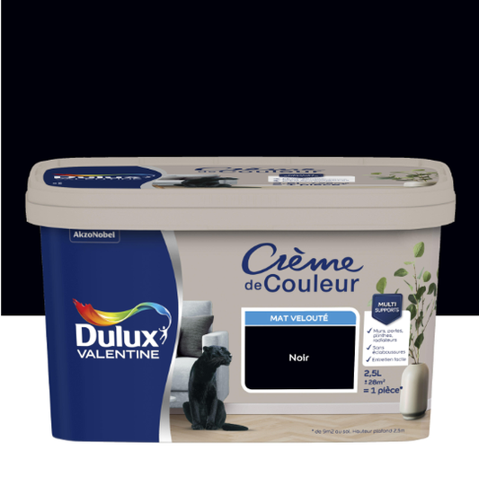 Peinture mur, boiserie noir mat DULUX VALENTINE Crème de couleur 2.5L