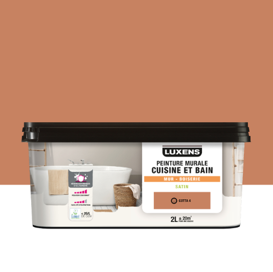 Peinture mur, boiserie cotta 4 satin LUXENS Cuisine et bain 2L