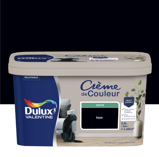 Peinture mur, boiserie noir satin DULUX VALENTINE Crème de couleur 2.5L