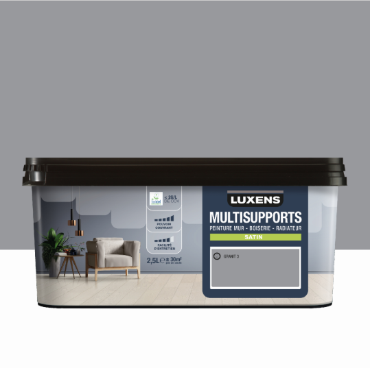 Peinture mur, boiserie, radiateur granit 3 satin LUXENS , 2.5L