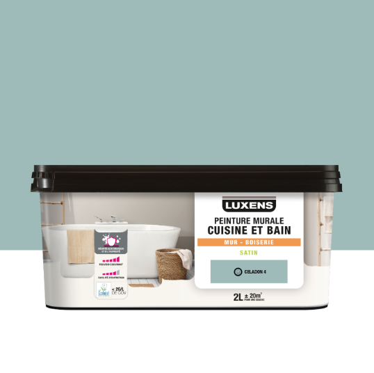 Peinture mur, boiserie celadon 4 satin LUXENS Cuisine et bain 2L