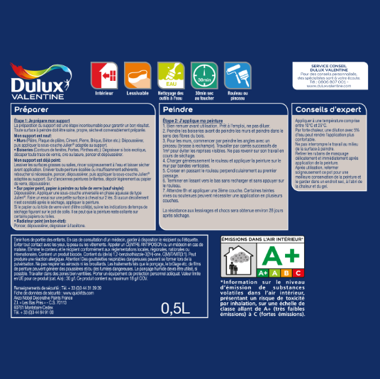Peinture mur, boiserie noir mat DULUX VALENTINE Crème de couleur 0.5L
