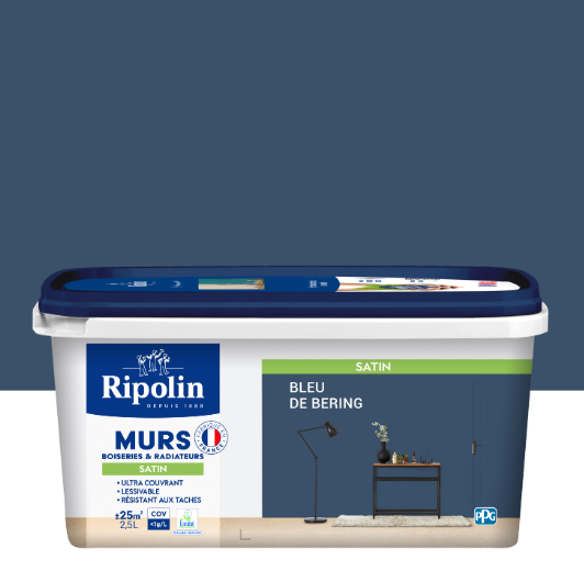 Peinture mur, boiserie, radiateur bleu de béring satiné RIPOLIN Intérieur 2.5l
