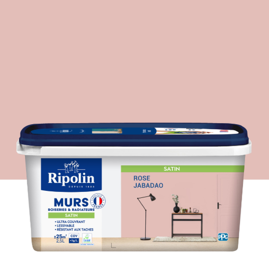 Peinture mur, boiserie, radiateur rose jabadao satiné RIPOLIN Intérieur 2.5l