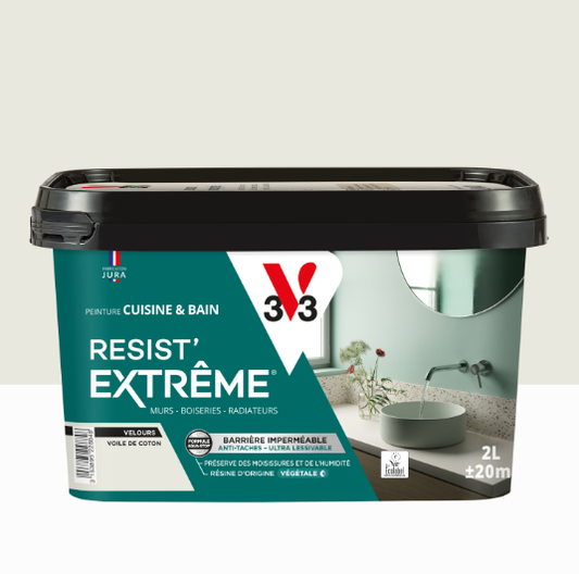 Peinture mur voile de coton velours V33 Resist extrême cuisine et bain 2L