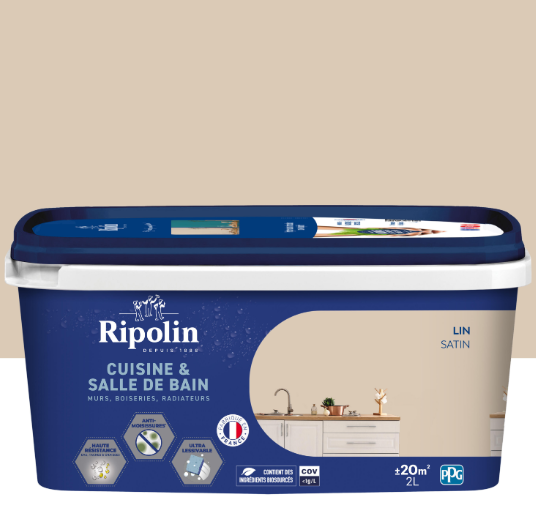 Peinture mur lin satin RIPOLIN Cuisine et bain 2L