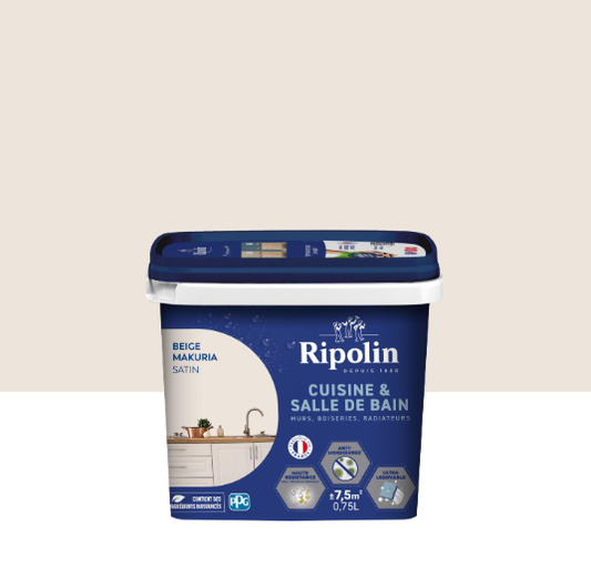 Peinture mur beige makuria satin RIPOLIN Cuisine et bain 0.75L